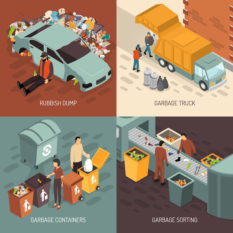 Free Vector isometric garbage recycling design icon set