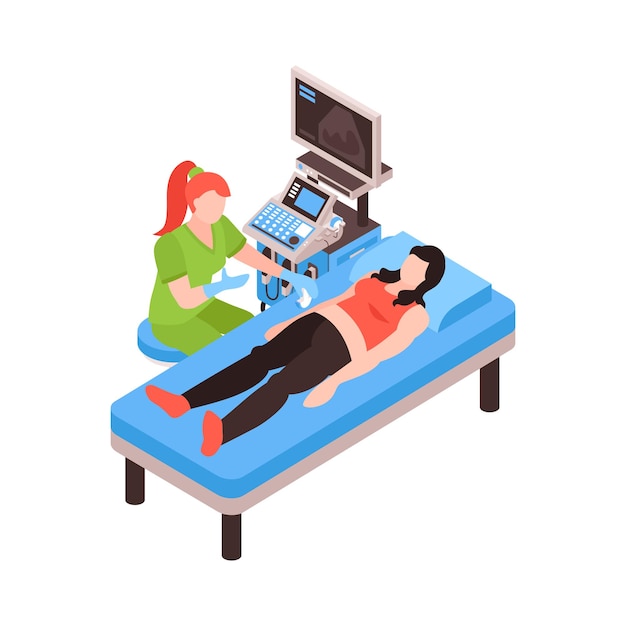 Free vector isometric gastroenterology composition with doctor screening patient with ultrasound illustration