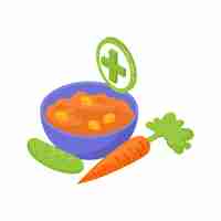 Free vector isometric gastroenterology composition with images of cucumber with carrot and porridge illustration