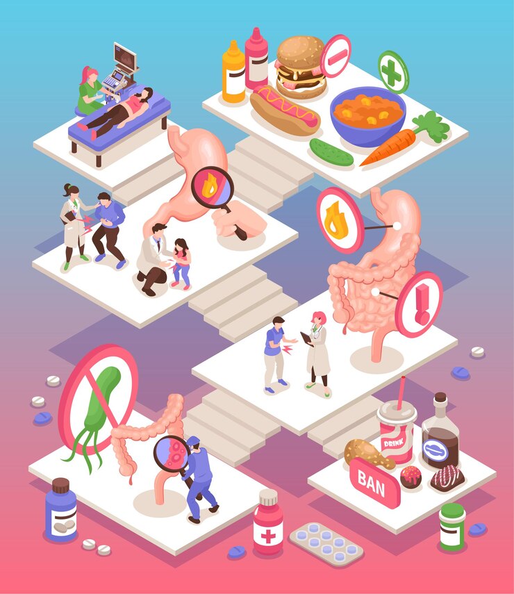 무료 Vector 복통 위 치료와 아이소 메트릭 위장병 학 조성물