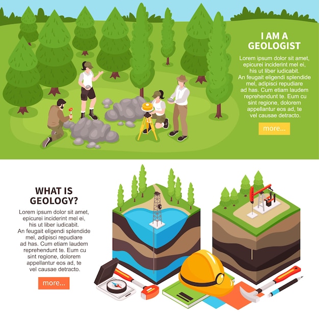 Isometric geology collection with outdoor landscape illustration