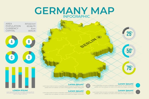 Mappa isometrica della germania infografica