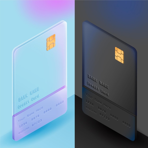 Free vector isometric glass effect credit card