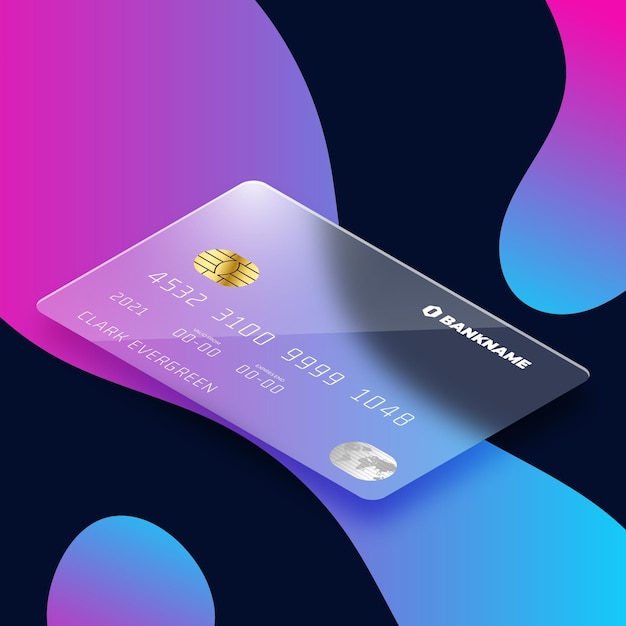 Free vector isometric glass effect credit card