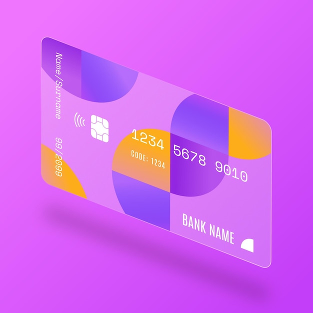 Free vector isometric glass effect credit card