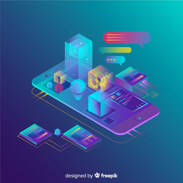 Free Vector | Isometric gradient 3d mobile phone background