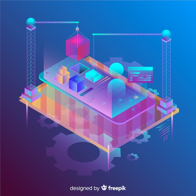 Free vector isometric gradient 3d mobile phone background