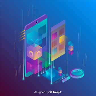 Free Vector | Isometric gradient 3d mobile phone background