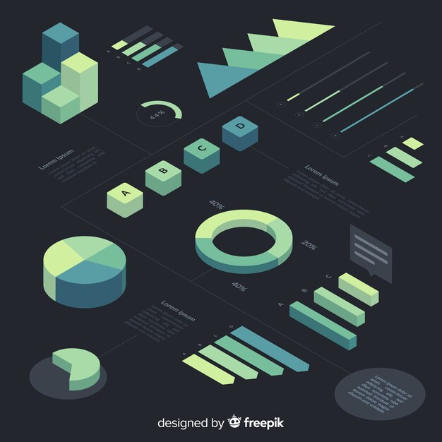 Isometric gradient infographic element collection