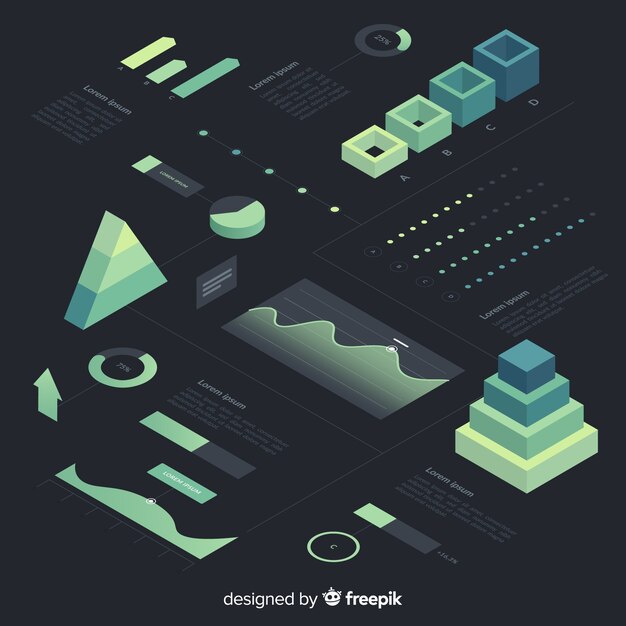 Isometric gradient infographic element collection