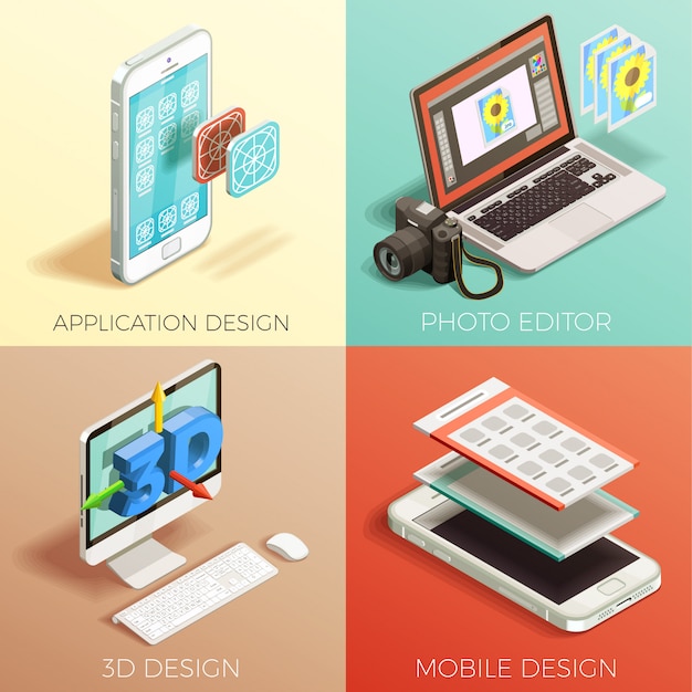 Free vector isometric graphic design set