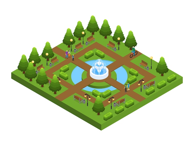 Isometric green city park concept