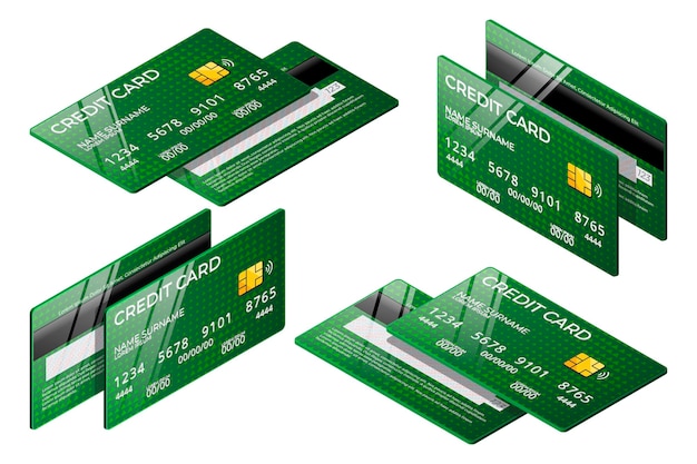 아이소메트릭 녹색 신용 카드 컬렉션