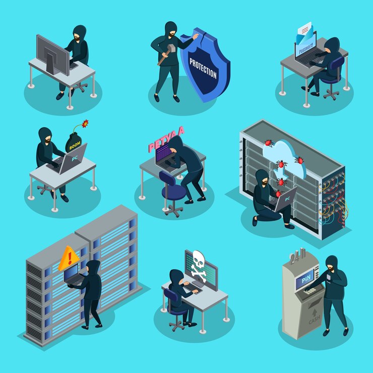 Free Vector isometric hacking activity elements set