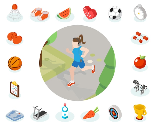 Free vector isometric healthy lifestyle icon. illustration woman healthy lifestyle