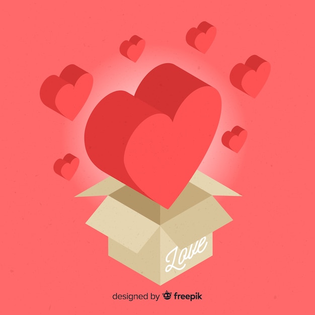 Isometric heart with box background