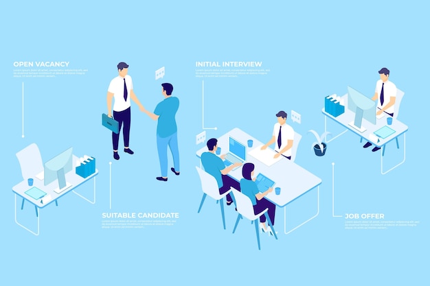 Free vector isometric hiring process illustrated