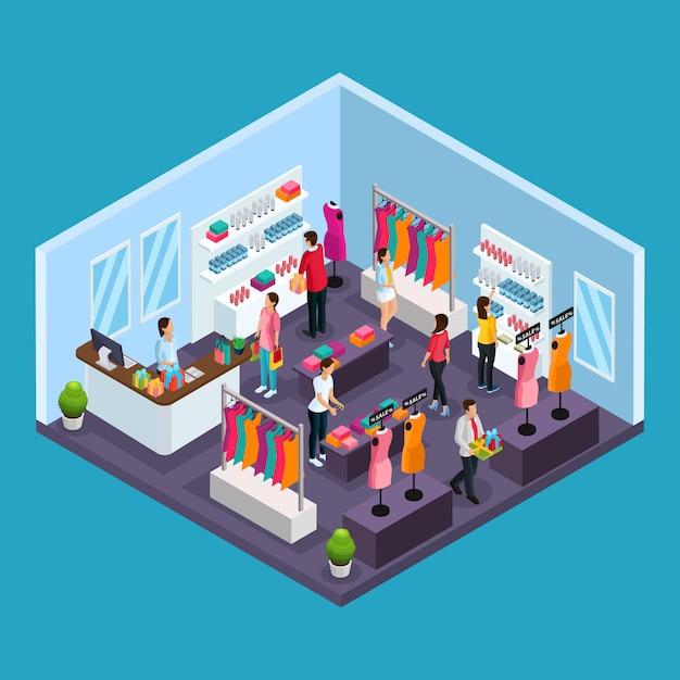 Free Vector  Isometric holiday shopping template with people