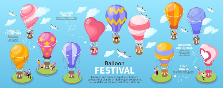 Free Vector isometric hot air balloon festival and travel infographics vector illustration