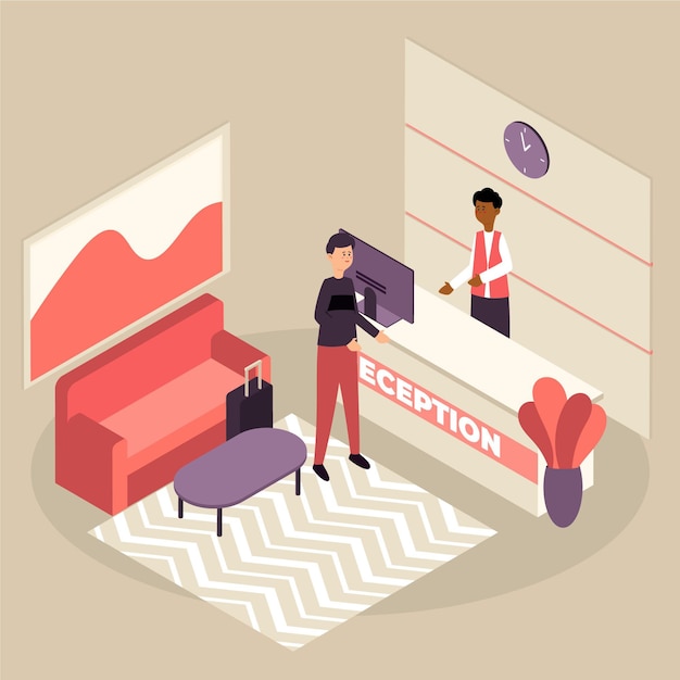 Free vector isometric hotel reception concept