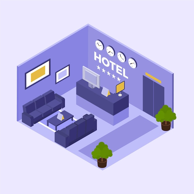 Free vector isometric hotel reception concept