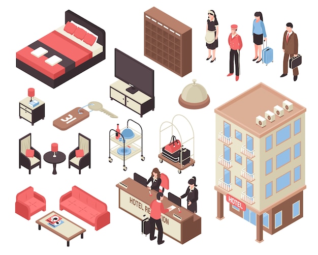 Free vector isometric hotel set