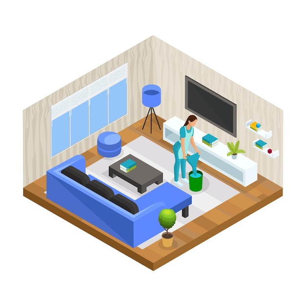 Free vector isometric house cleaning concept