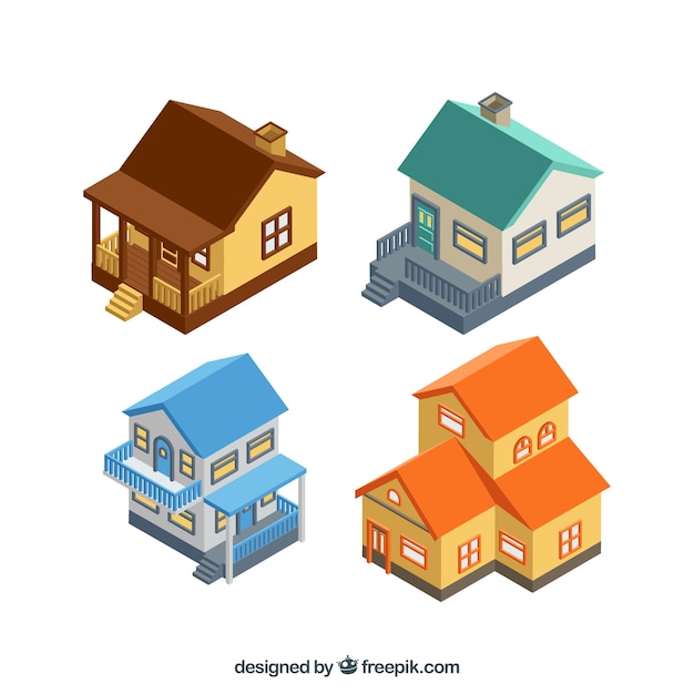 Isometric house collection of different colors
