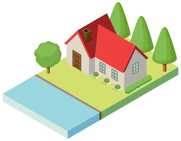 Isometric a house on land with tree
