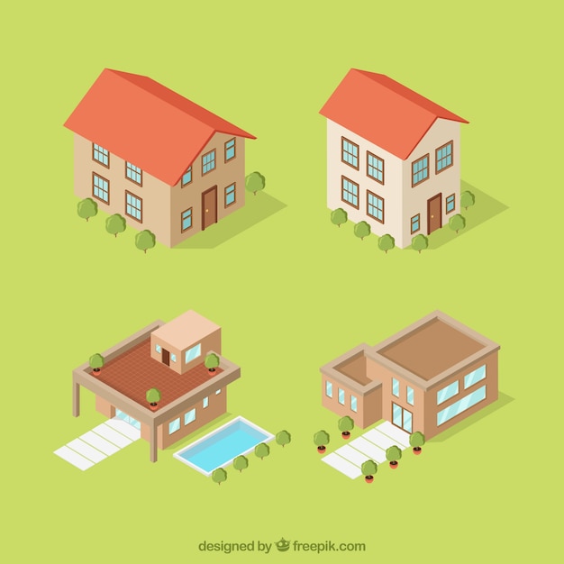 Free vector isometric house set