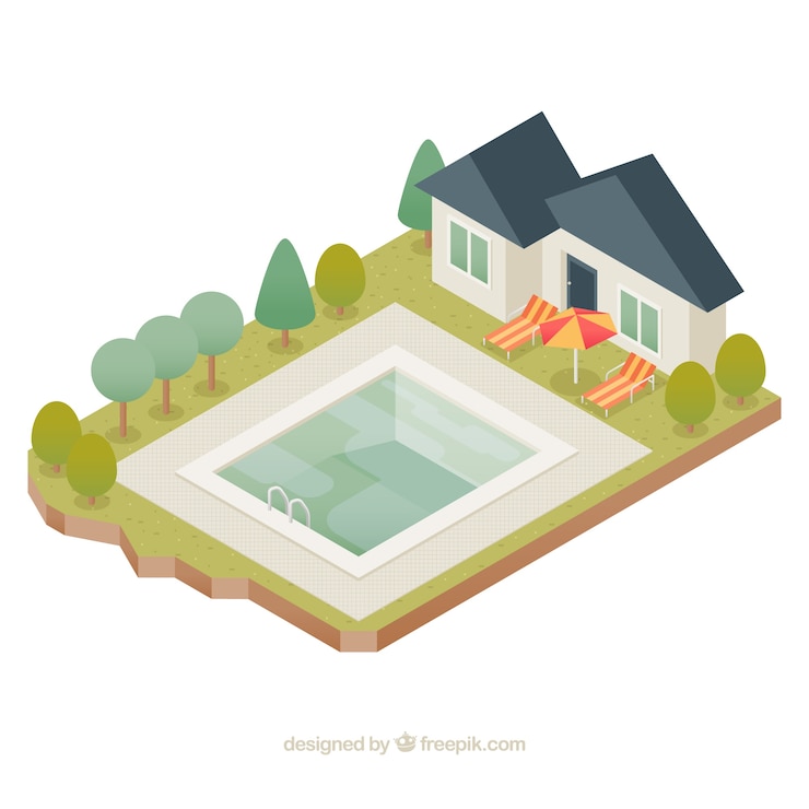 Free Vector isometric house with swimming pool