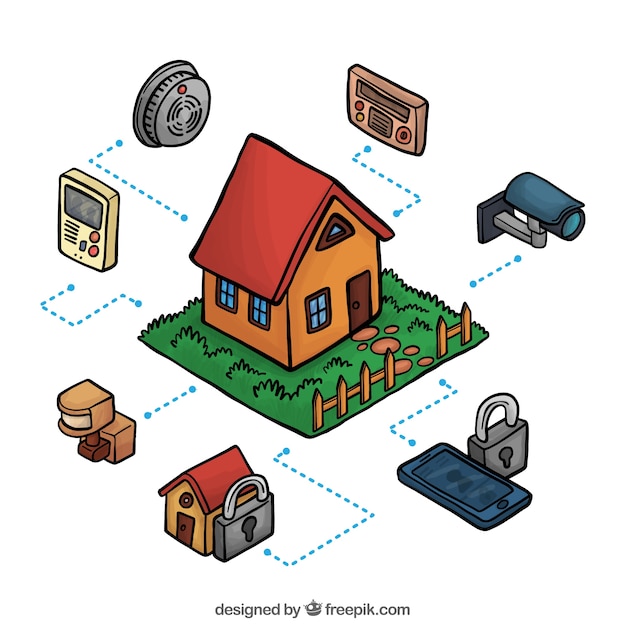 Free vector isometric house with variety of security systems