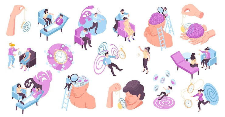 Free Vector isometric hypnosis therapy icons set with psychologist consultation symbols isolated vector illustration