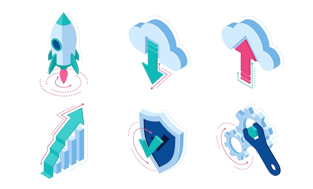 Isometric icons infographics elements for web site