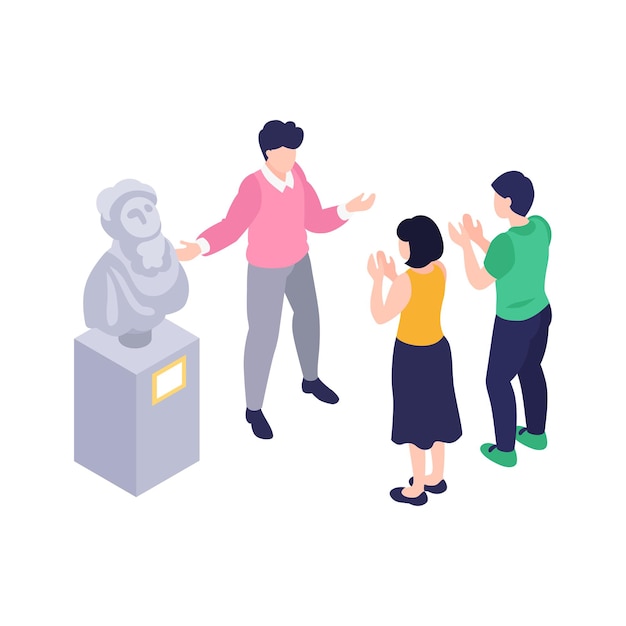 Free vector isometric illustration with art gallery curator and two applauding visitors