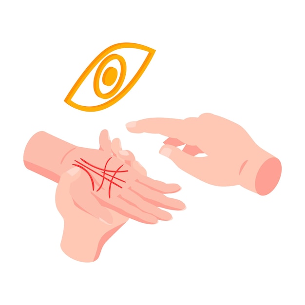 Free vector isometric illustration with palm reader hands telling fortune 3d