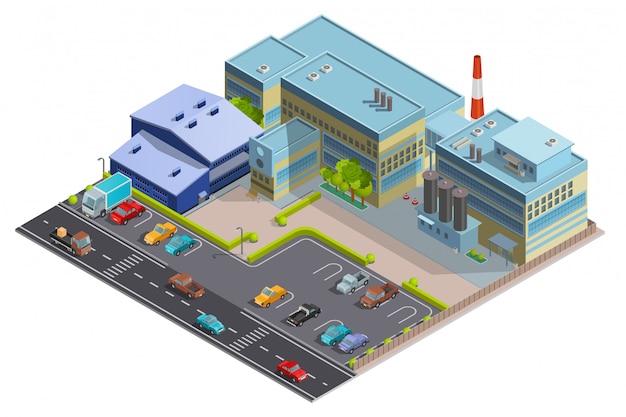 Free vector isometric image of factory composition