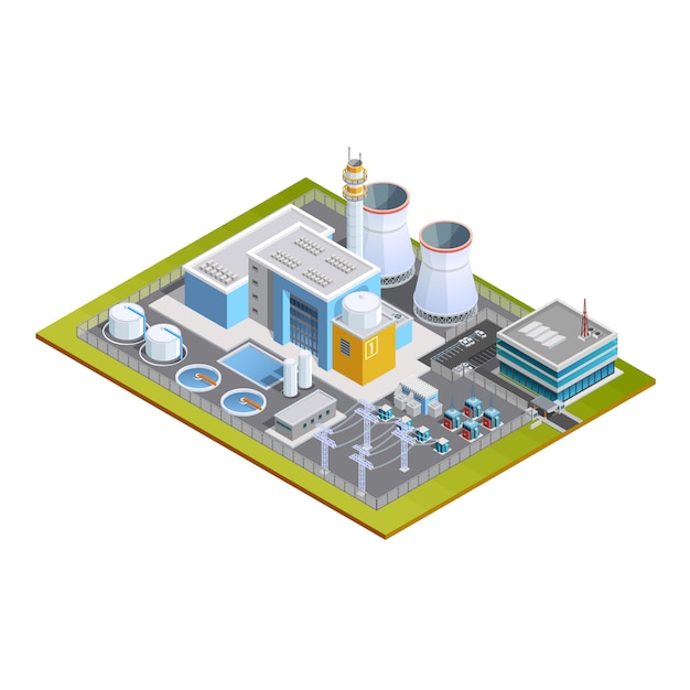 Free vector isometric image of nuclear station