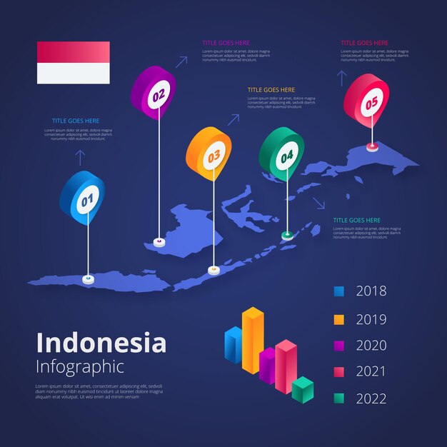 Isometric indonesia map infographics template