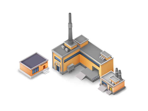 Бесплатное векторное изображение Набор изометрических промышленных зданий