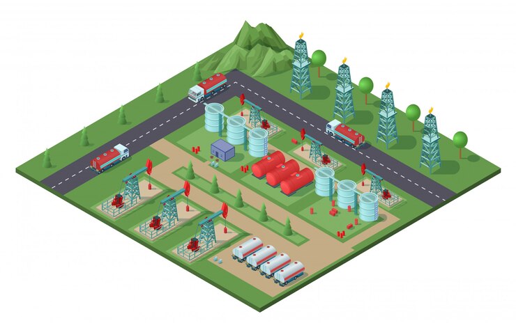Free Vector isometric industrial oil field plant concept