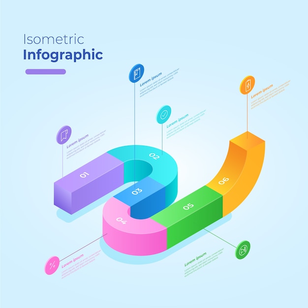 무료 벡터 아이소 메트릭 infographic 컬렉션 템플릿 개념