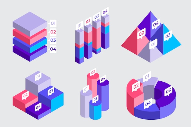 Free vector isometric infographic element collection