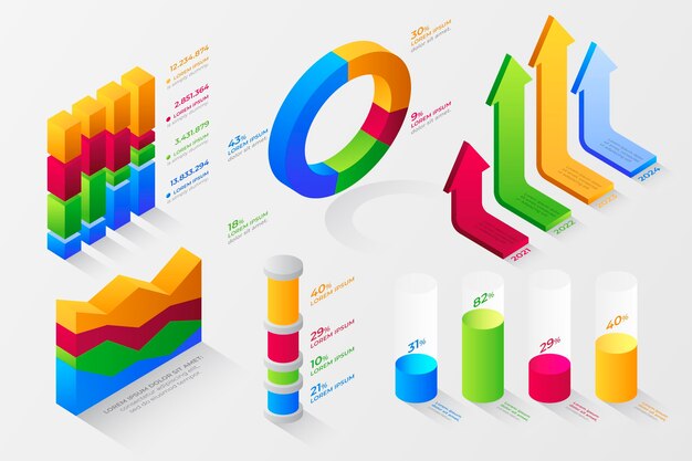 Isometric infographic element collection