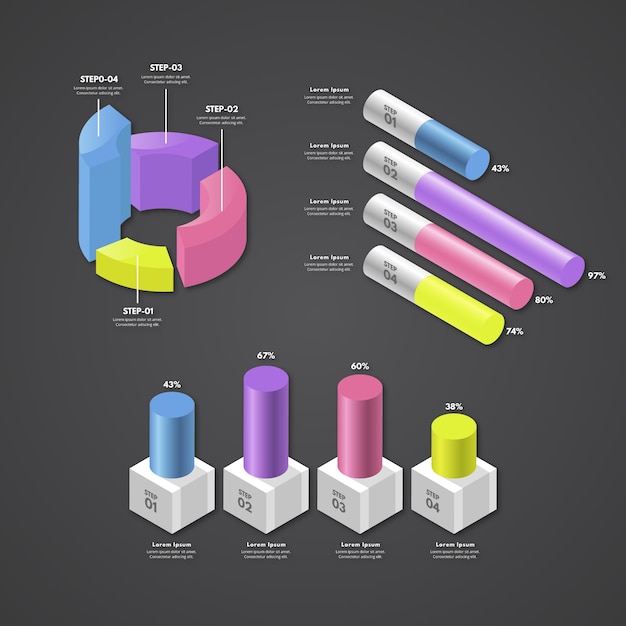 아이소 메트릭 infographic 요소 개념