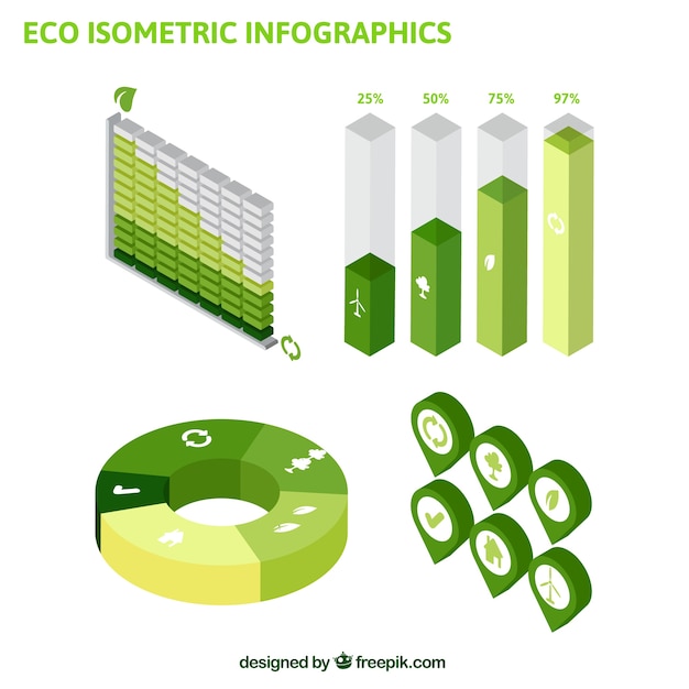 Vettore gratuito elementi infographic isometrici nelle tonalità del verde