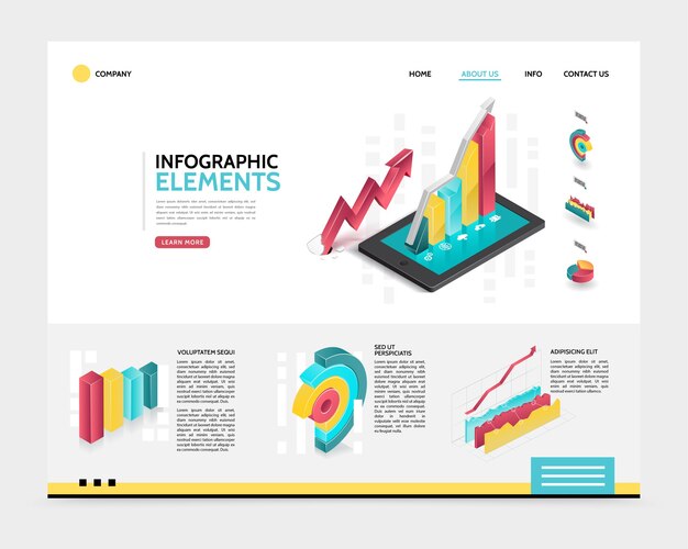 Шаблон целевой страницы изометрической инфографики