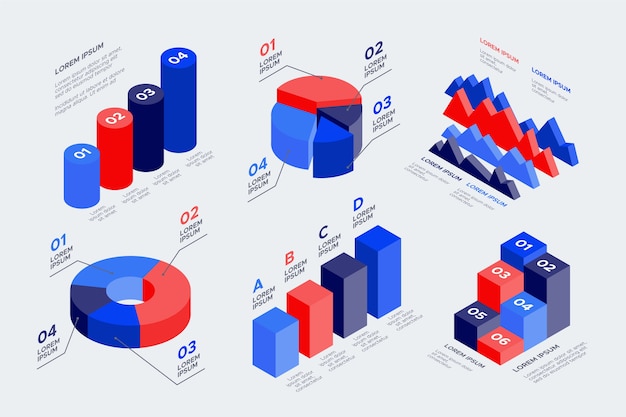 무료 벡터 아이소 메트릭 infographic 팩