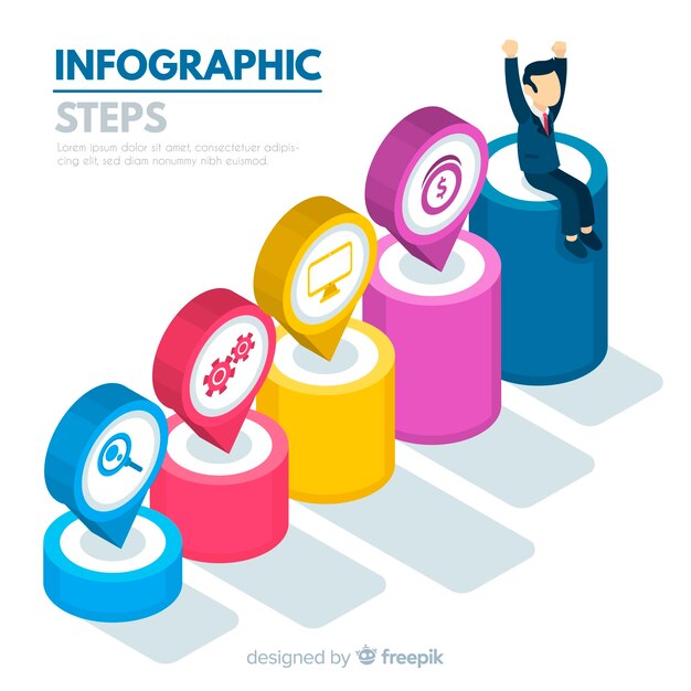 Isometric infographic steps concept