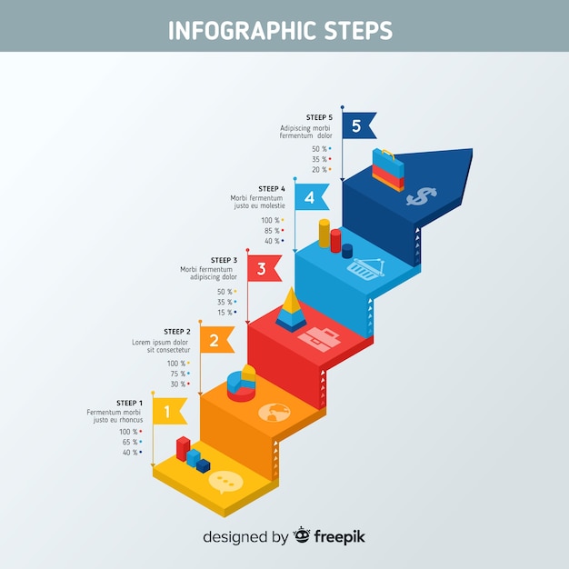 Free vector isometric infographic steps